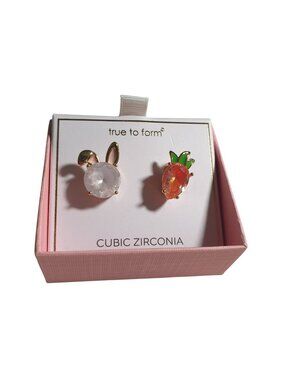 True To Form Cubic Zirconia Bunny Carrot Gold Tone Stud Earrings Gift Box Set